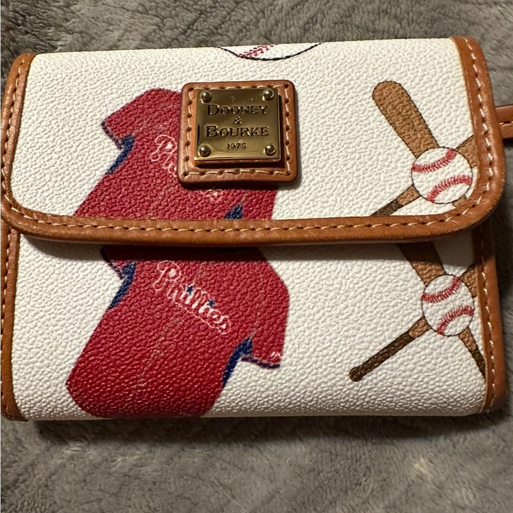 Dooney & Bourke Baseball Themed Wallet with Red and Brown Accents